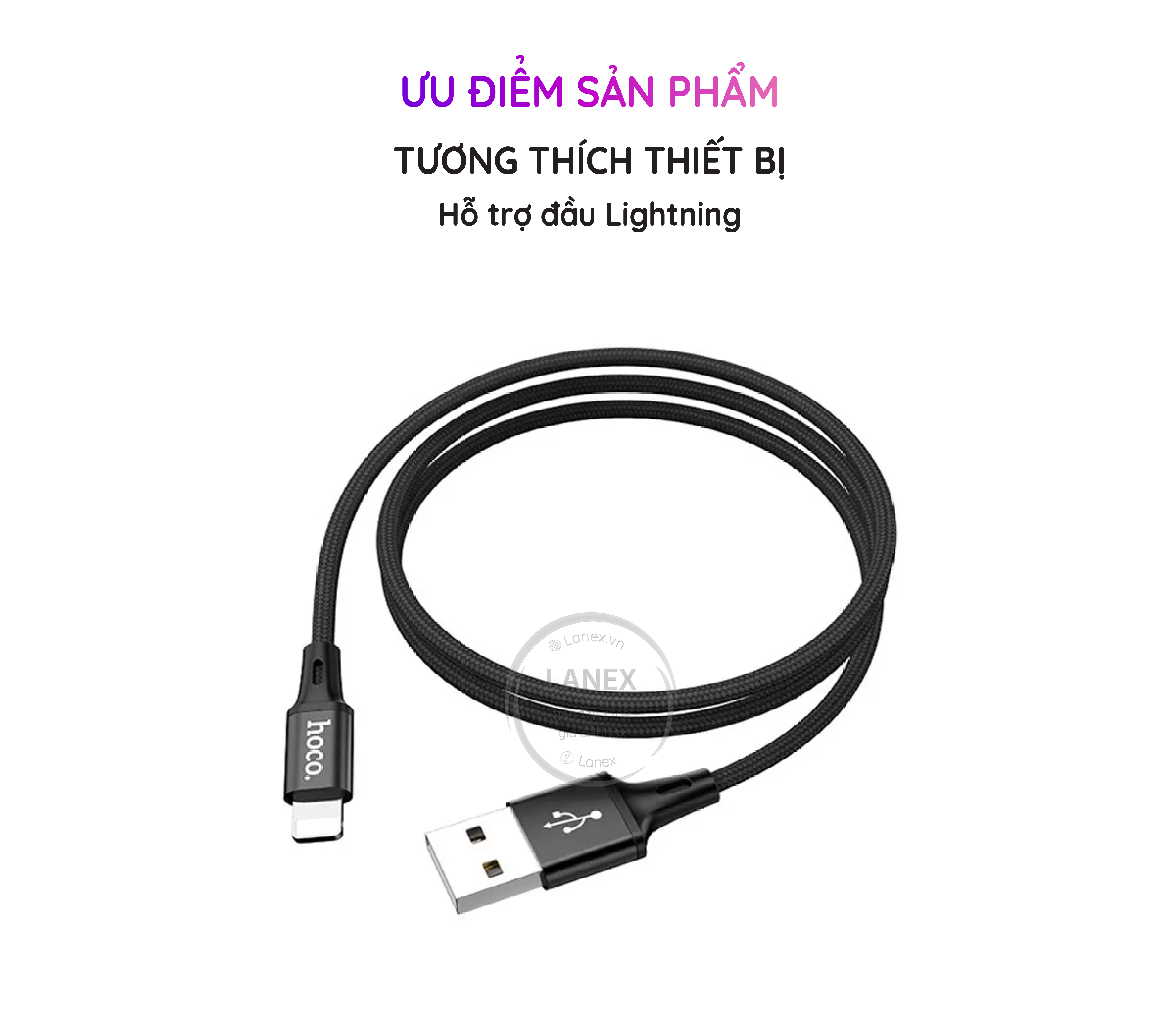 Cáp Sạc Nhanh Hoco Du10 Dây Dù Lightning 3.0a Dài 1.0m