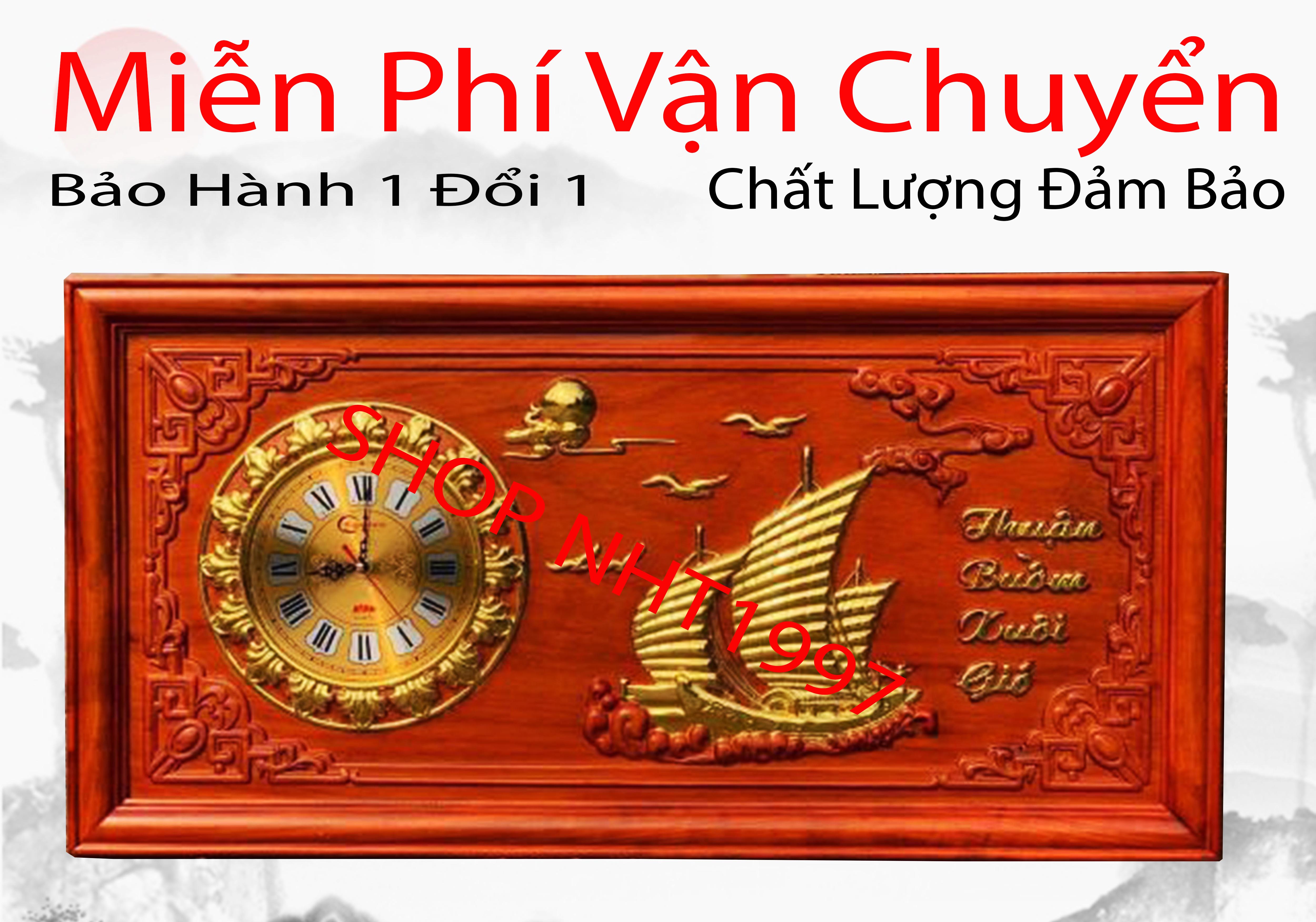 Tranh đồng hồ tranh thuyền tranh gỗ nguyên khối ý nghĩa dài 81 rộng 41
