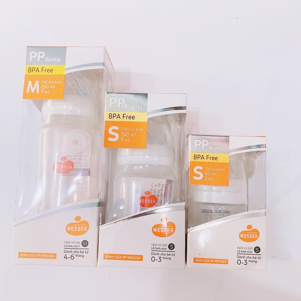 Bình Sữa Wesser Nano Silver Cổ Hẹp 60ml -240ml