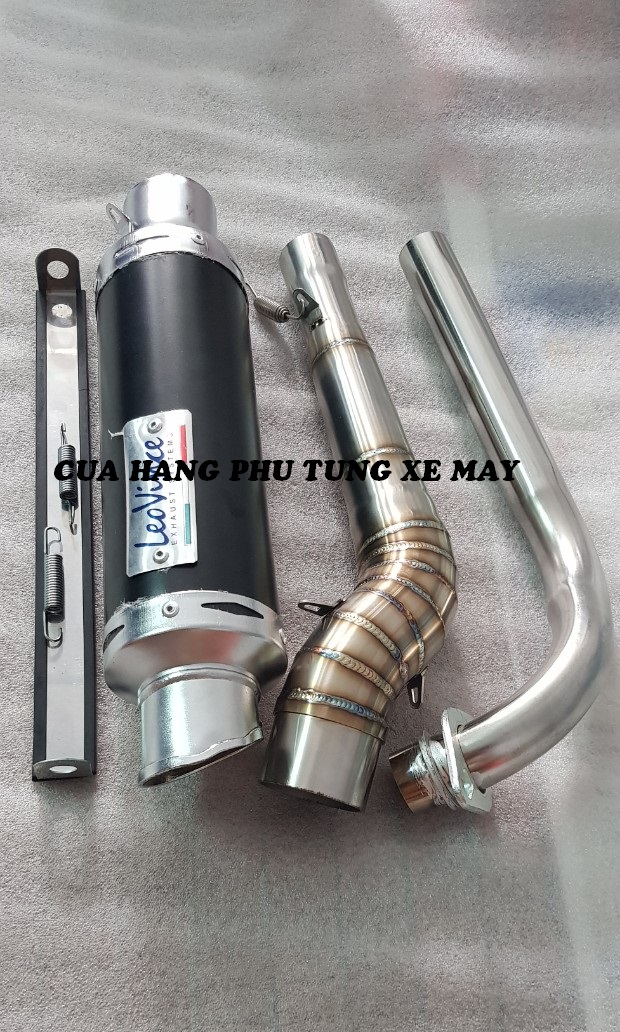 Pô LeoVince gắn xe Wave, Dream, Sirius, Cub, Elegant, Jupiter, Future ( kèm cổ 2 khúc inox 304 + pát treo + lò xo )