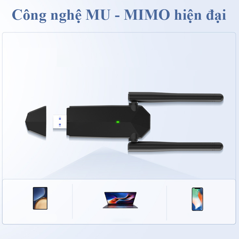 USB Wifi Cho PC 2 Râu Không Dây AC1300M Băng Tần Kép 5Ghz 2.4Ghz 1300Mbps Bộ Thu Sóng Wifi Chuẩn Wifi5 802.11 AC B G N
