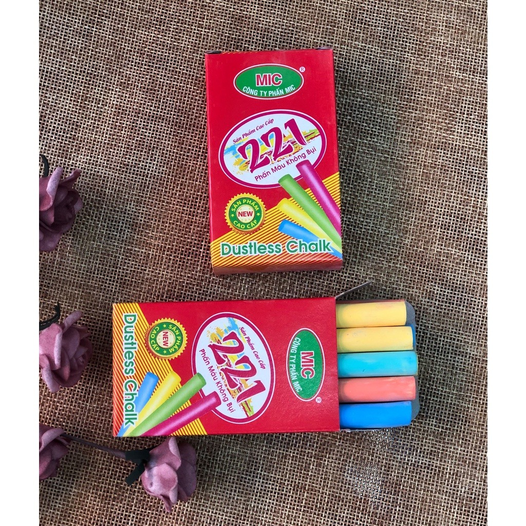 Combo 10 Hộp Phấn Viết Bảng Không Bụi MIC 221 (Phấn Trắng/Phấn Màu)