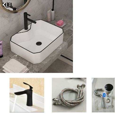 Chậu rửa mặt - chậu rửa mặt lavabo đặt bà đá hình chữ nhật bảo hành đến 10 năm cho men, chất men chống ố vàng