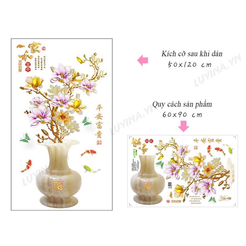 Decal dán tường bình hoa mai
