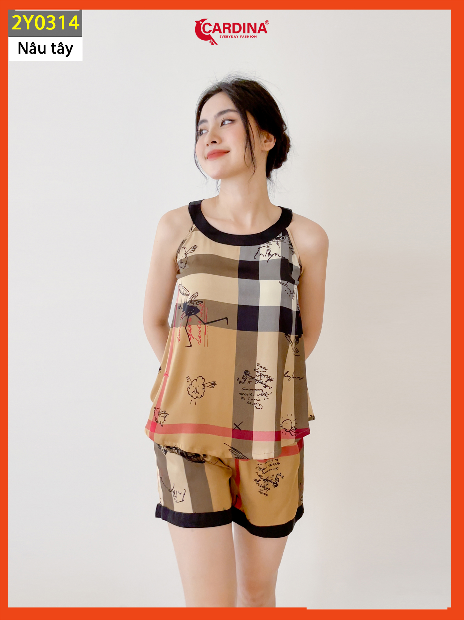 Đồ Bộ Nữ 𝐂𝐀𝐑𝐃𝐈𝐍𝐀 Chất Lụa Satin Nhật Cao Cấp Quần Đùi Áo Cổ Yếm 1Y01