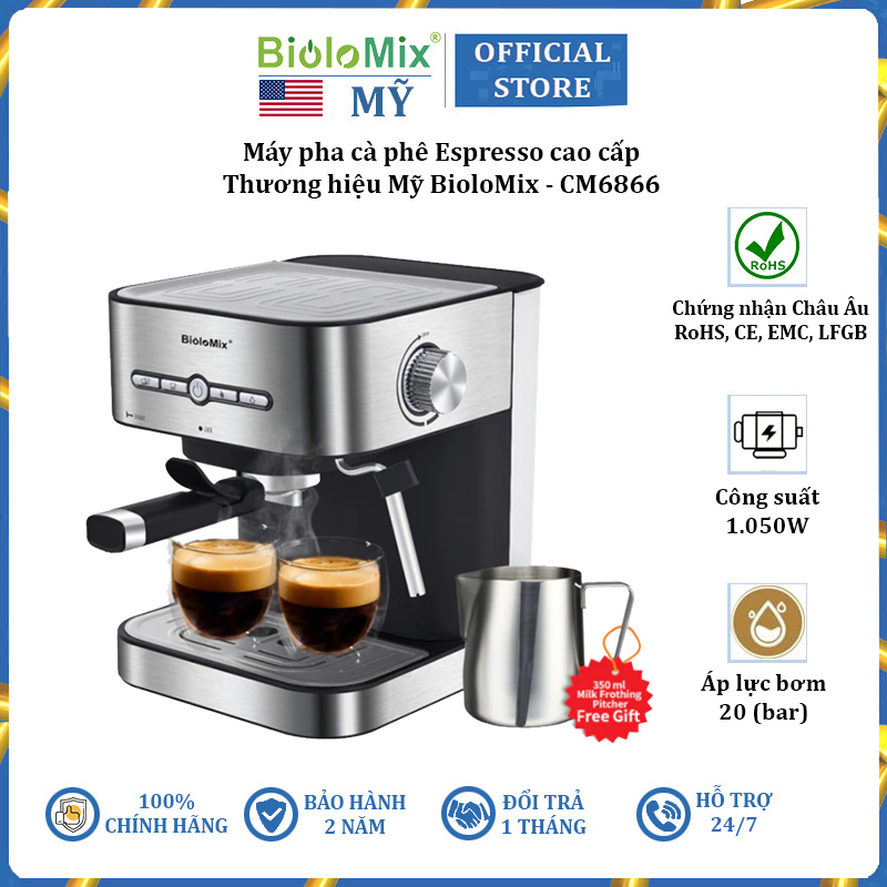 Máy pha cà phê espresso cm6866 thương hiệu biolomix - công suất 1050w - hành nhập khẩu