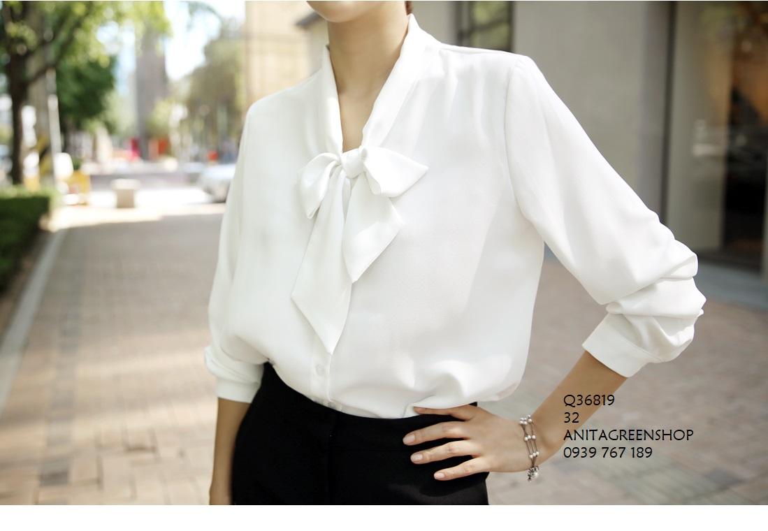 Q36819 ÁO SƠ MI NỮ PHỐI NƠ CỔ