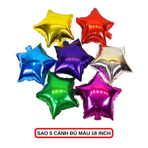 Bóng tráng nhôm hình sao 5 cánh đủ màu, đủ size 5inch,10inch,18inch, bong bóng trang trí tiệc