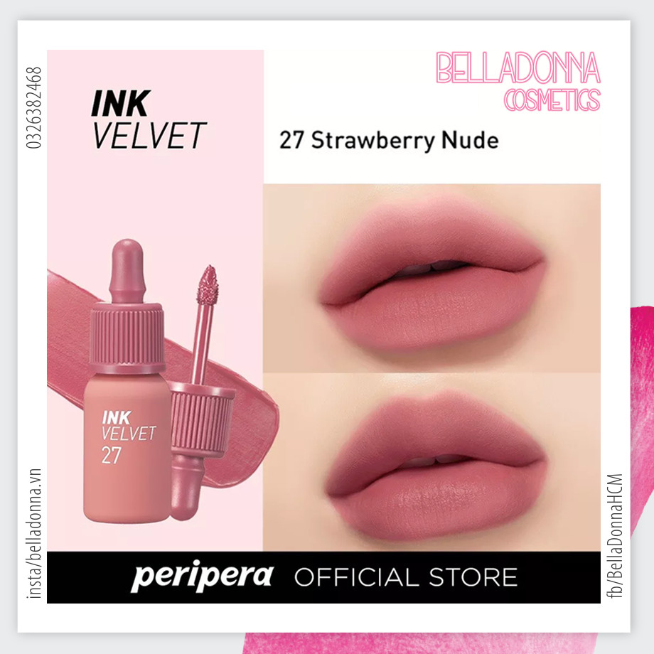 Son kem lì peripera ink velvet nude 4g #27 strawberry nude - màu nâu hồng đất