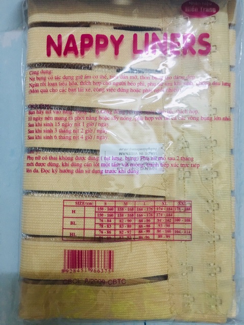 Gen nịt bụng sau sinh Nappy liners