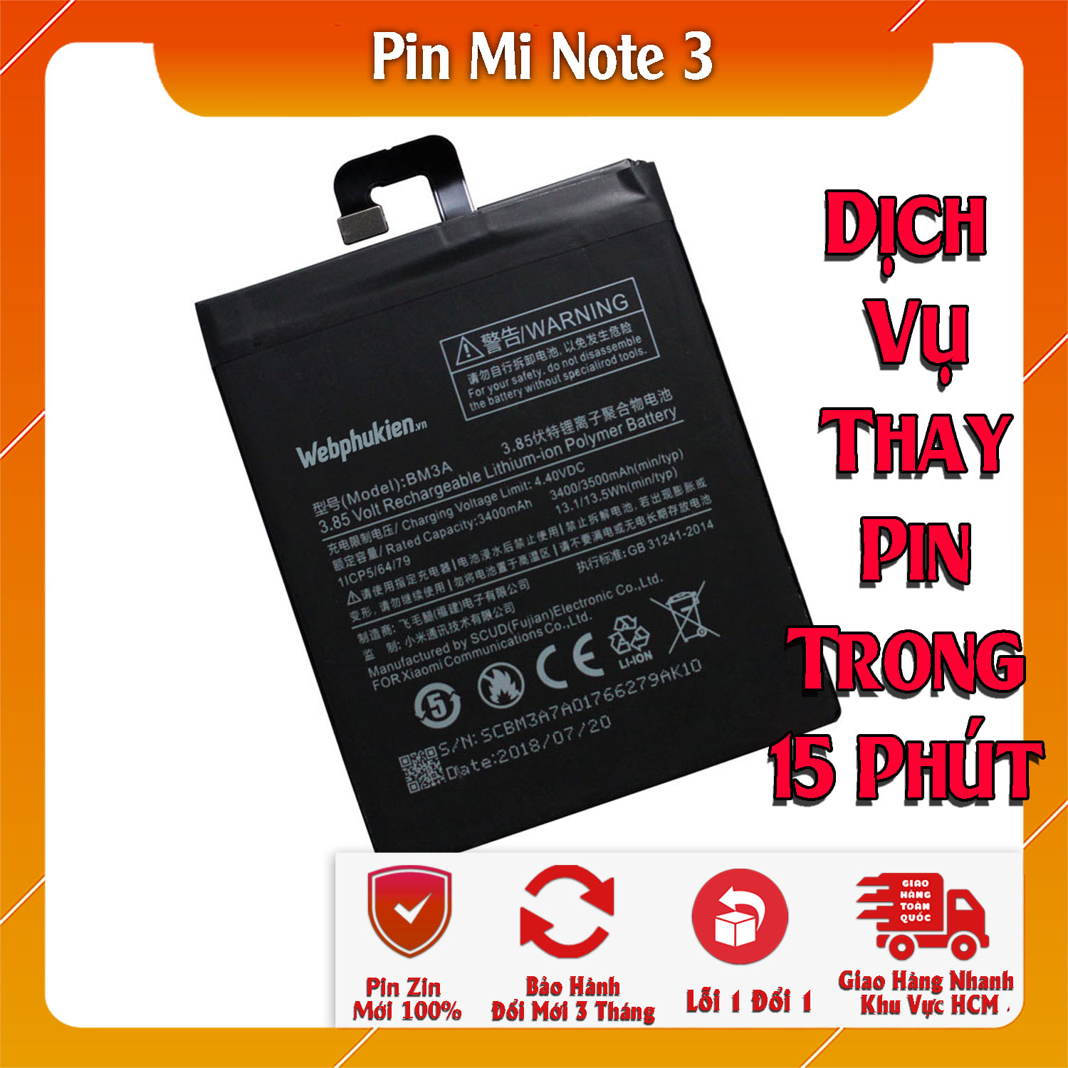 Pin webphukien cho Xiaomi Mi Note 3 BM3A 3500mAh (Đen)