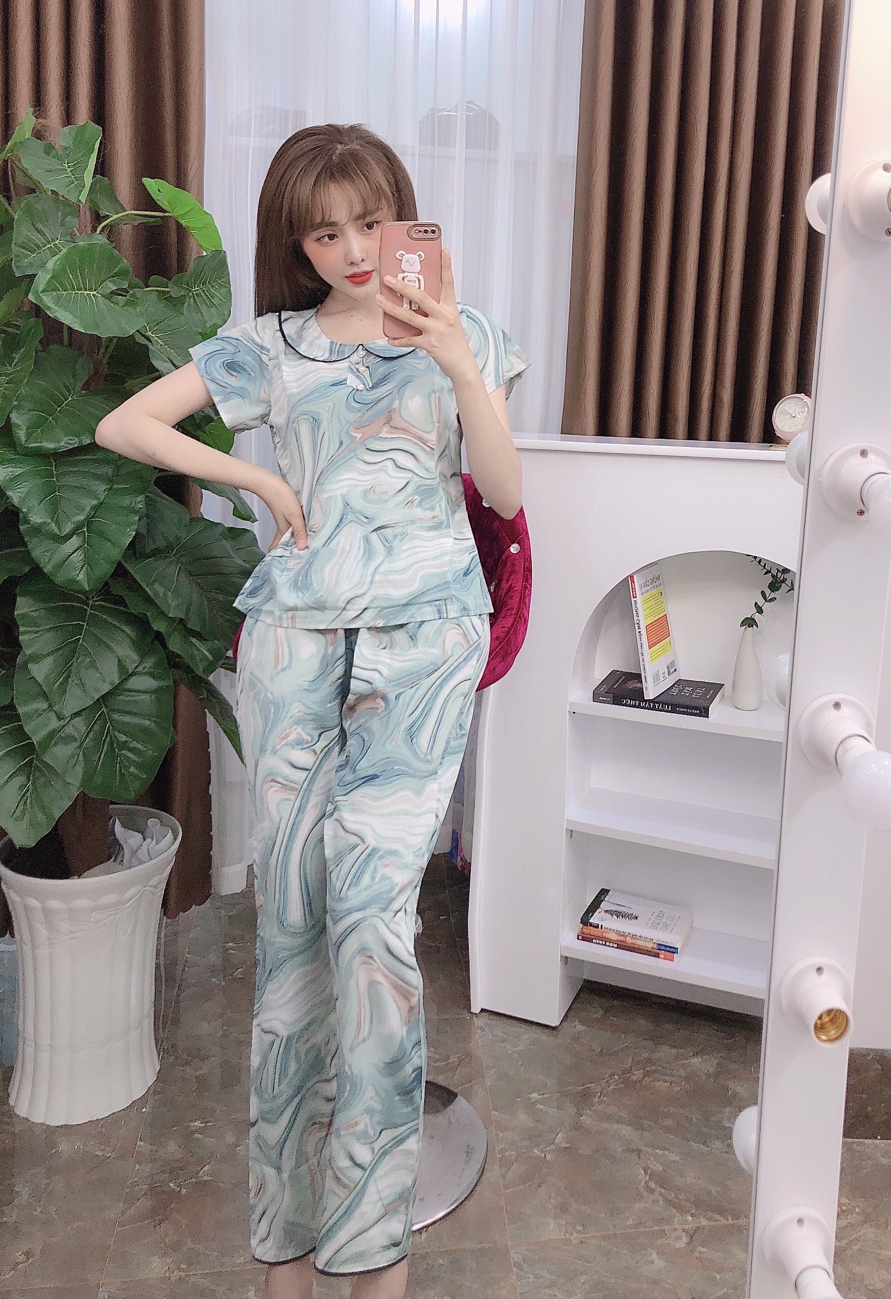 Set Đồ Bộ Lụa MANGO cao cấp mặc nhà full size 40-70kg