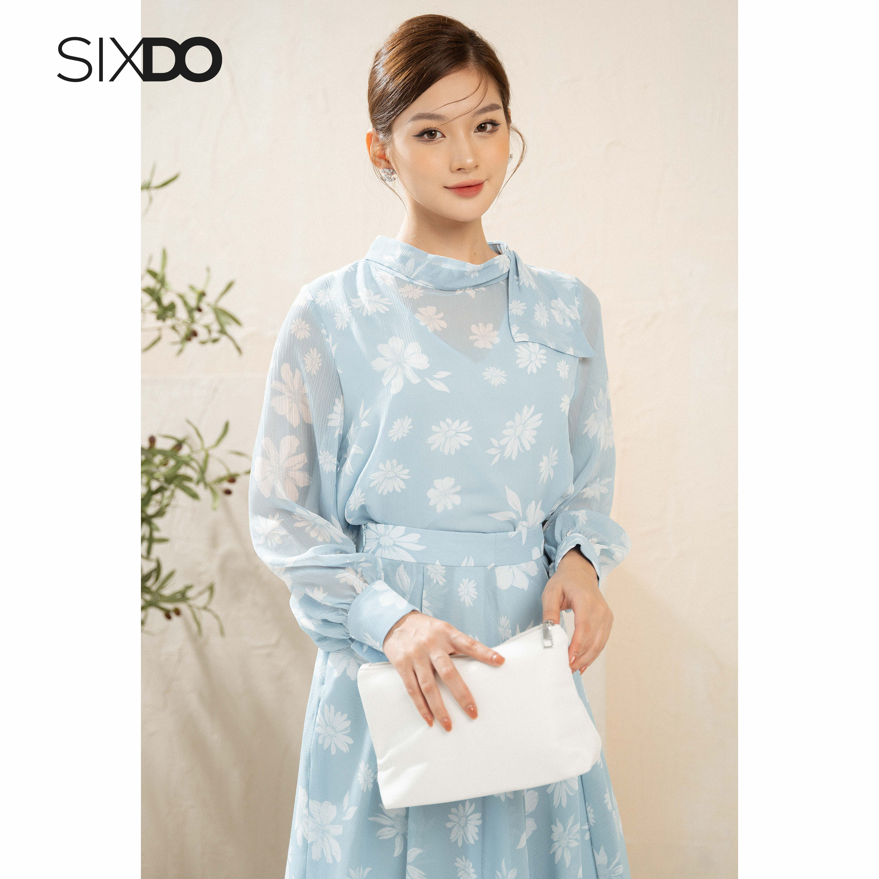 Chân váy voan hoa xếp ly SIXDO (Pleated Floral Midi Voile Skirt)
