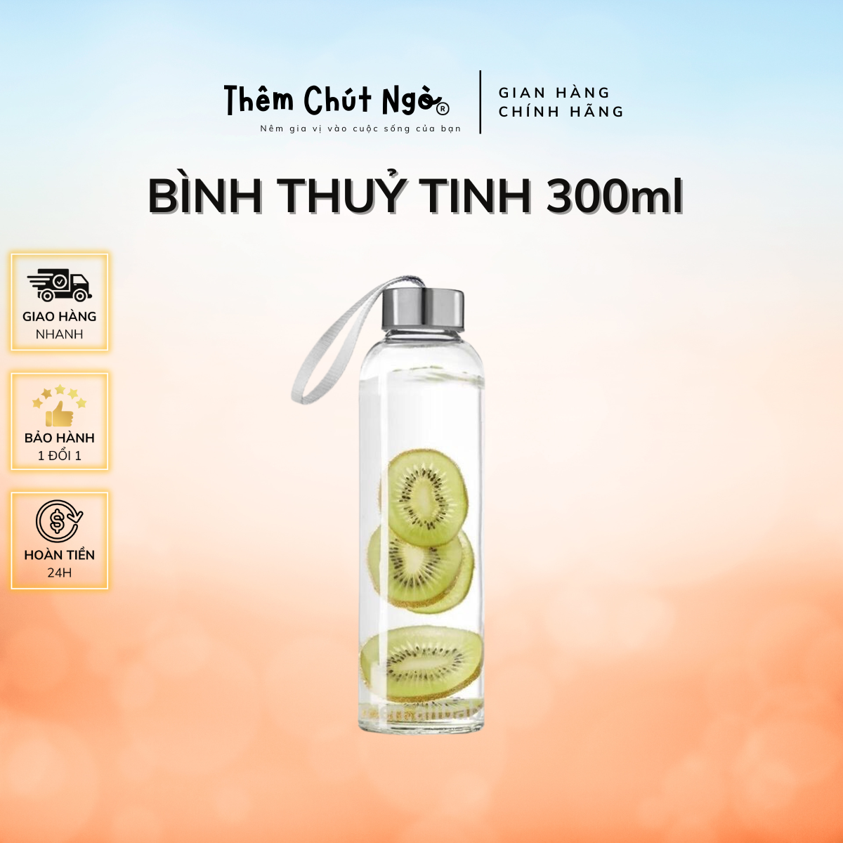 Chai Thủy Tinh Nắp Có Dây Xách 300ml