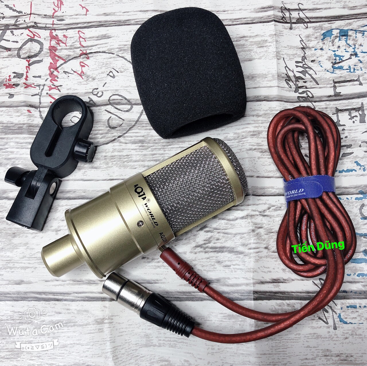 Bộ mic thu âm AQ220 sound card k10 chân kẹp dây livestream MA2- Bô live stream micro aq220 đầy đủ