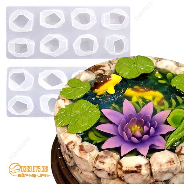 Khuôn silicon 8 viên sỏi to đá pha lê thạch anh trang trí bánh