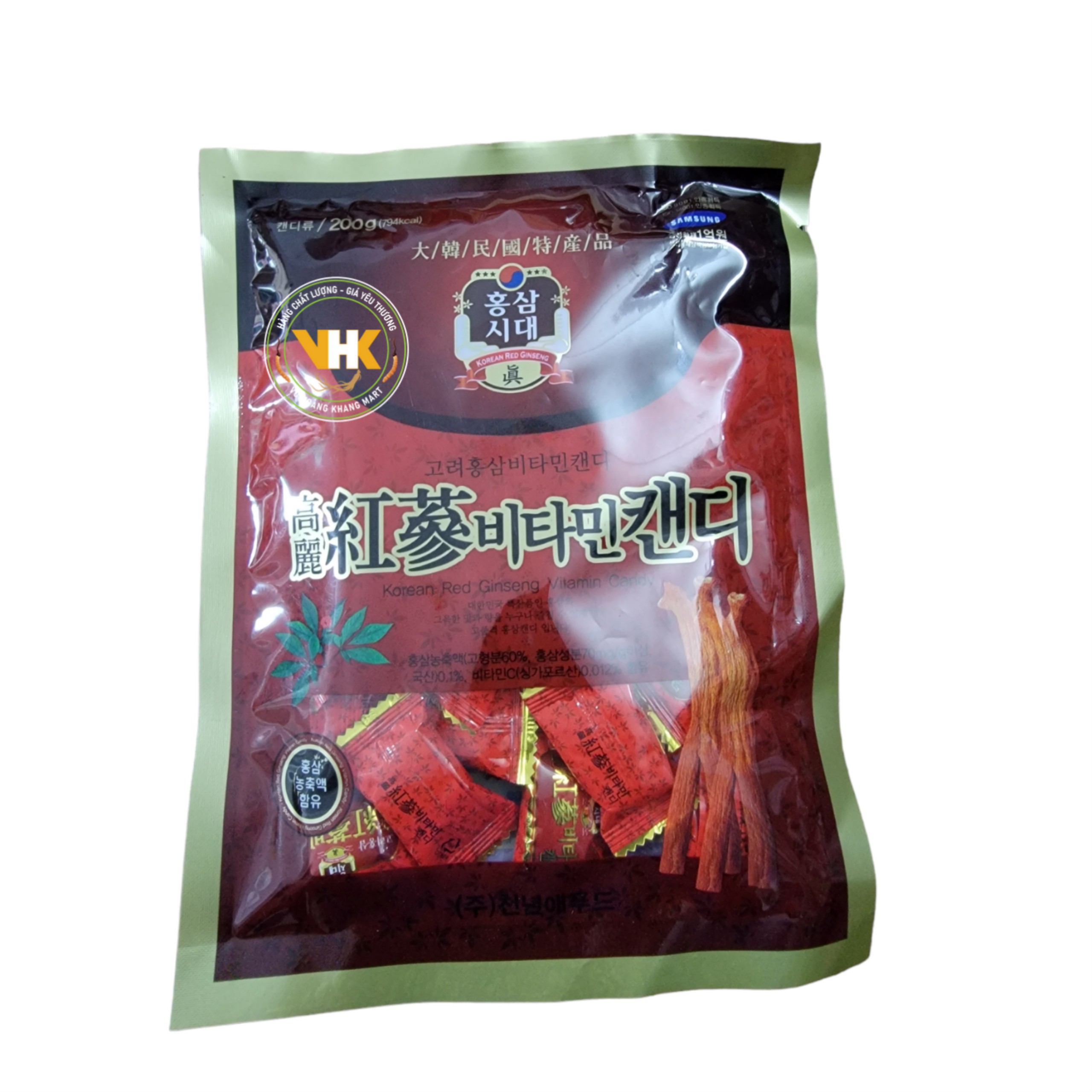 Kẹo hồng sâm Vitamin cứng Hàn Quốc 200g( ĐÓNG GÓI TẠI VIỆT NAM)