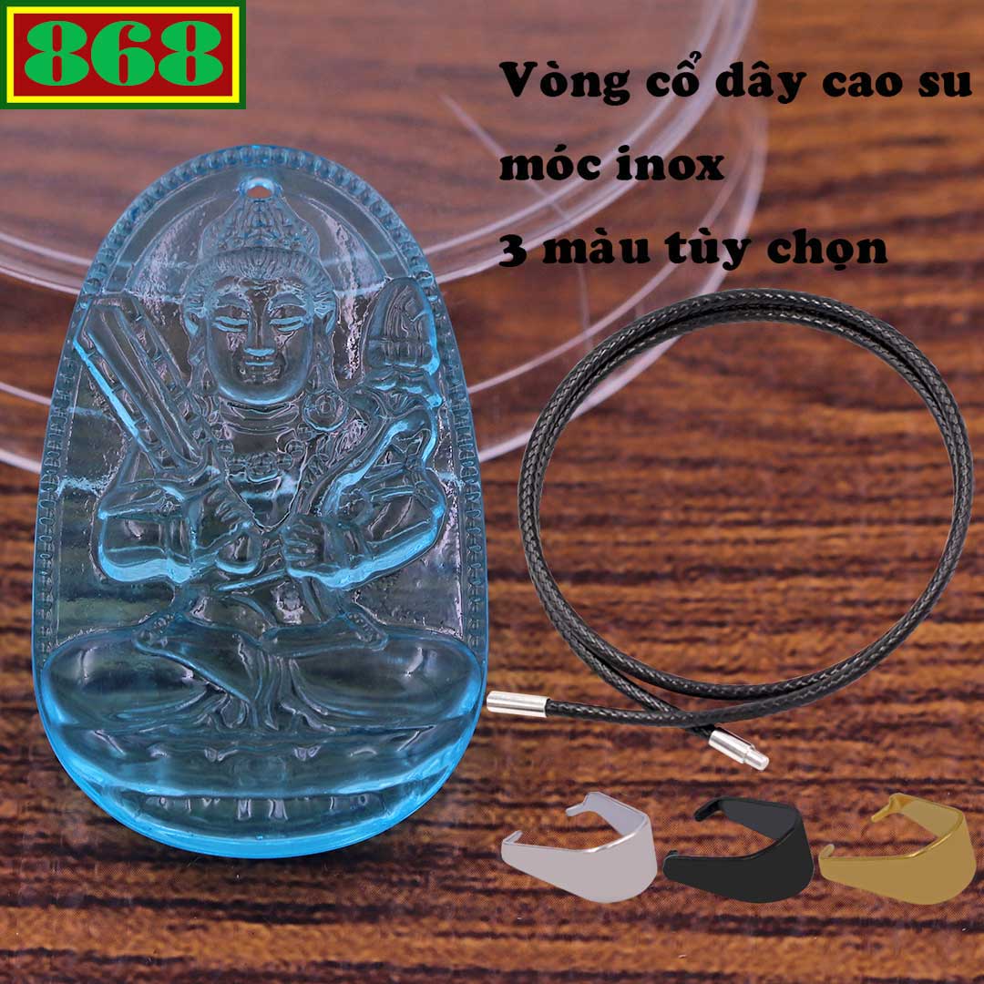 Pendant nowhere Tibetan bodhisattva crystal blue sea 3.6 cm attached rubber necklace cord black + hook stainless steel, buddha the par, pendant feng shui