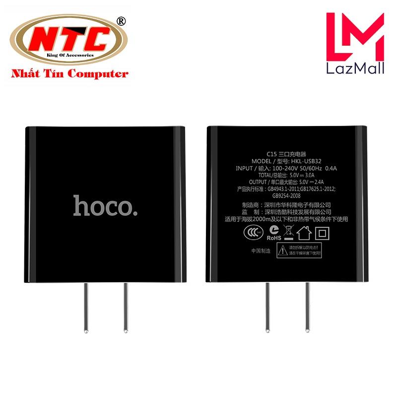 Cốc sạc 3 cổng hoco c15 3a - màn hình lcd hiển thị điện áp