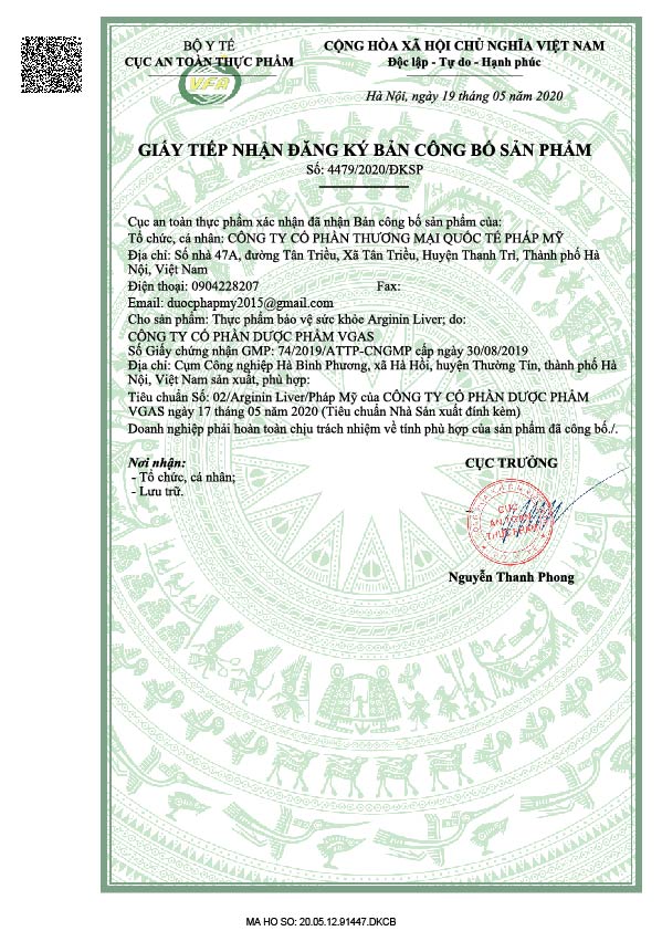 BỔ GAN, GIẢI ĐỘC GAN: ARGININ LIVER