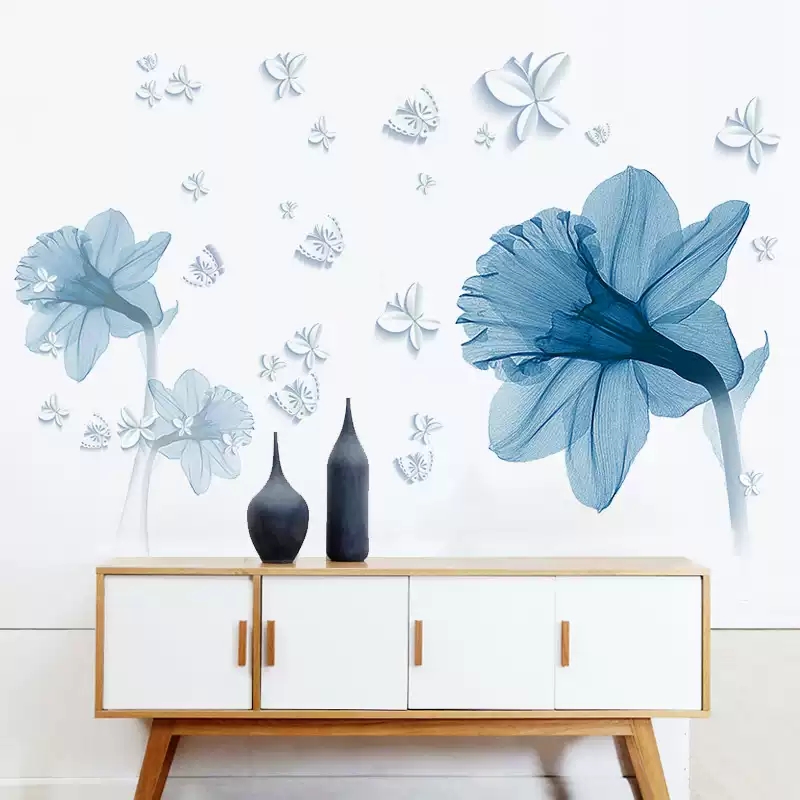 Decal dán tường: Hoa pha lê xanh cách điệu DC212