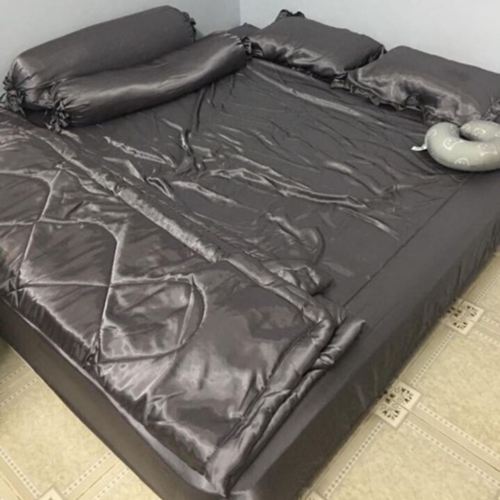 bộ ga phi lụa xám 1 ga 3 vỏ gối 1m6x2m