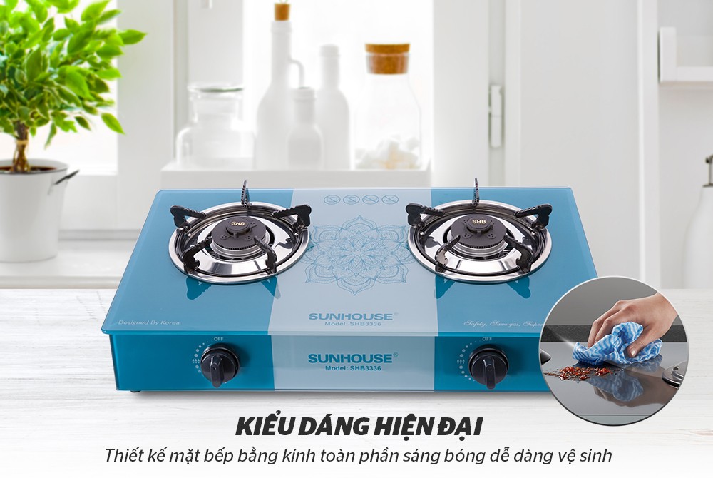BẾP GAS DƯƠNG KÍNH SUNHOUSE SHB3336 (tiết kiệm mặt kính an toàn bảo hành chính hãng)