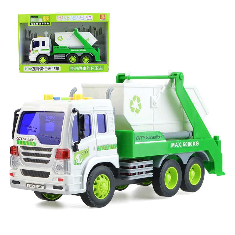 Xe ô tô chở rác có thùng lật đựng rác - xe mô hình đồ chơi trẻ em tỉ lệ 1:16 chạy đẩy trớn bằng bánh đà có âm thanh và đen