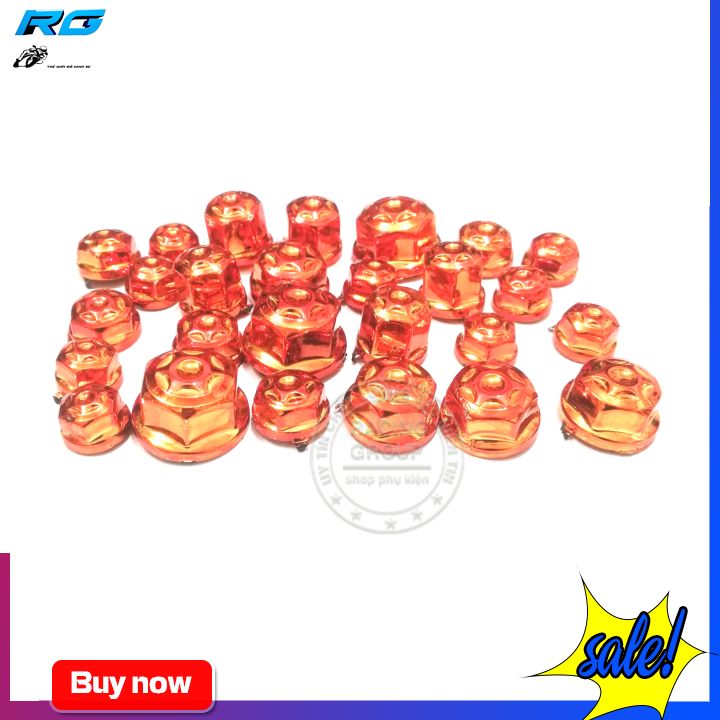 Nắp chụp ốc trang trí xe máy đủ màu (Bộ 28 con đủ Size) - Màu Đỏ