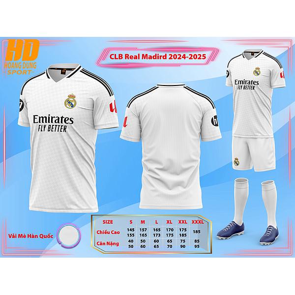 Bộ quần áo bóng đá clb real mùa giải 24/25 logo thêu - in tên số giá rẻ