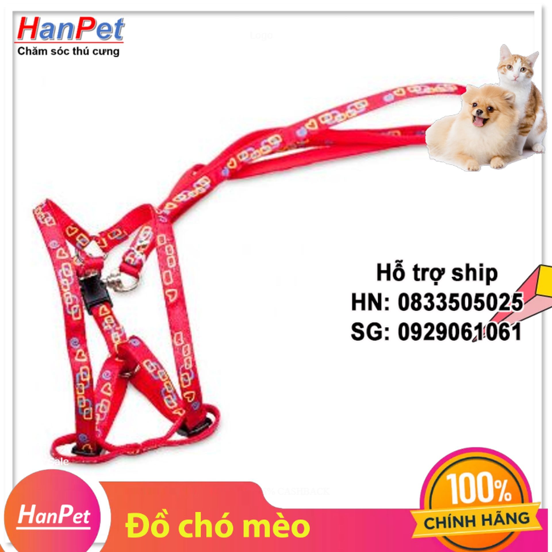 Hanpet - Dây dắt chó mèo + dây yếm đai yên ngựa cho chó mèo từ 4-7kg ( 346)