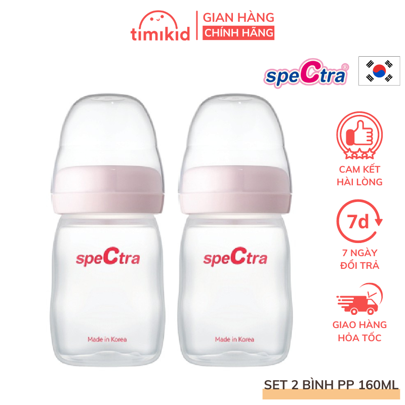 Bộ hai bình trữ sữa cổ rộng pp spectra 160ml - chính hãng hàn quốc - timikid