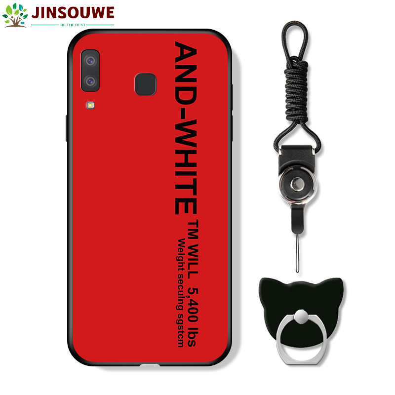 Jinsouwe For Samsung Galaxy A8 Star / A9 Star (Finger Ring + Lanyard) Simple  And White  Letter Mobile Phone Casing A8Start A9Start Shockproof Soft Silicone TPU Case Cover