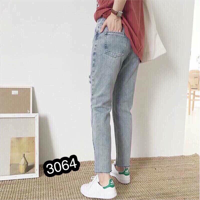 Quần Jeans Nữ Rách Gối Cao Cấp OHS3064