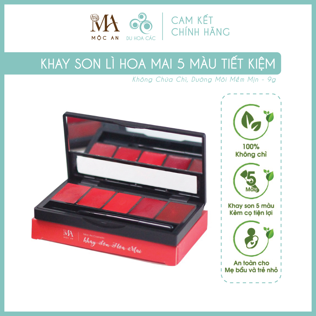 Khay son lì hoa mai mộc an 5 màu tiết kiệm, không chứa chì, dưỡng môi mềm mịn 9g - du hoa các