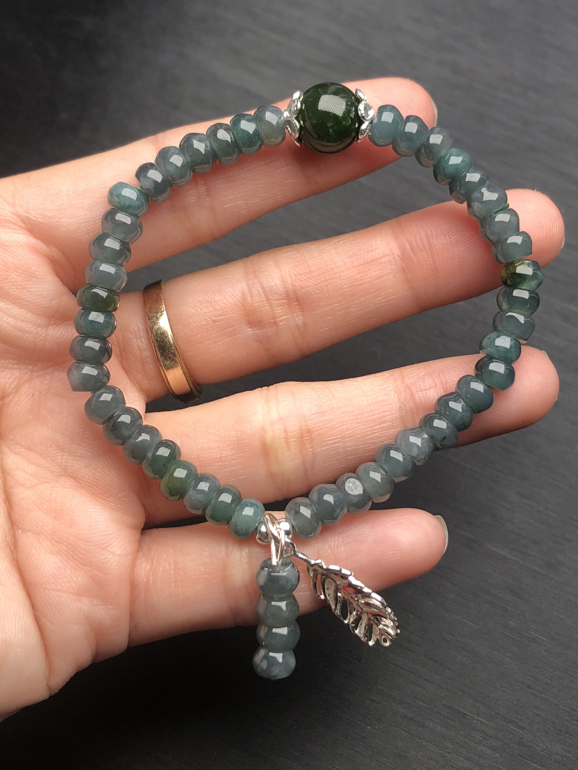 10mm + charms silver diopsite beads mix marble stone bracelet