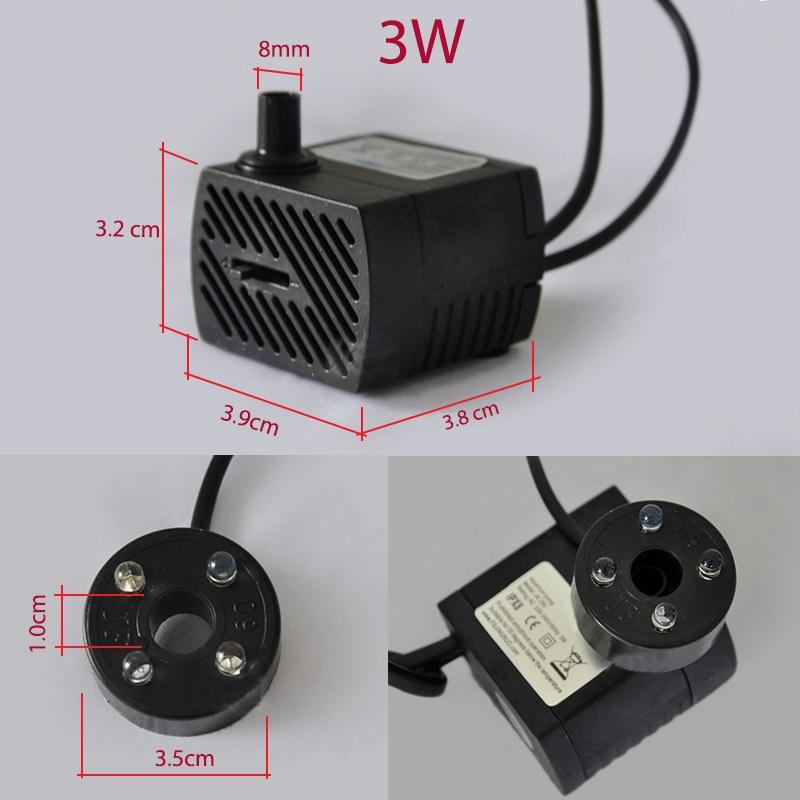 Máy bơm chìm 3W kèm 4 bóng led nhiều màu cho thác nước mini, bể cảnh, tiểu cảnh