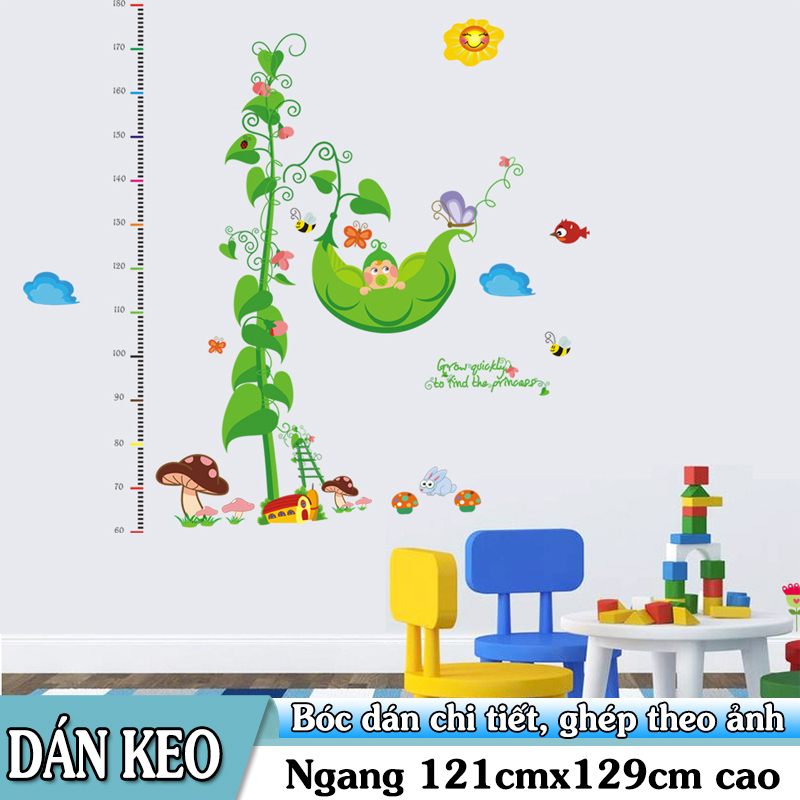 [HCM]Decal trang trí Thước đo Cây Hạt Đậu thần cho Bé. Decal in trên chất liệu PVC có keo sẵn ở mặt sau chỉ cần lột ra và dán.