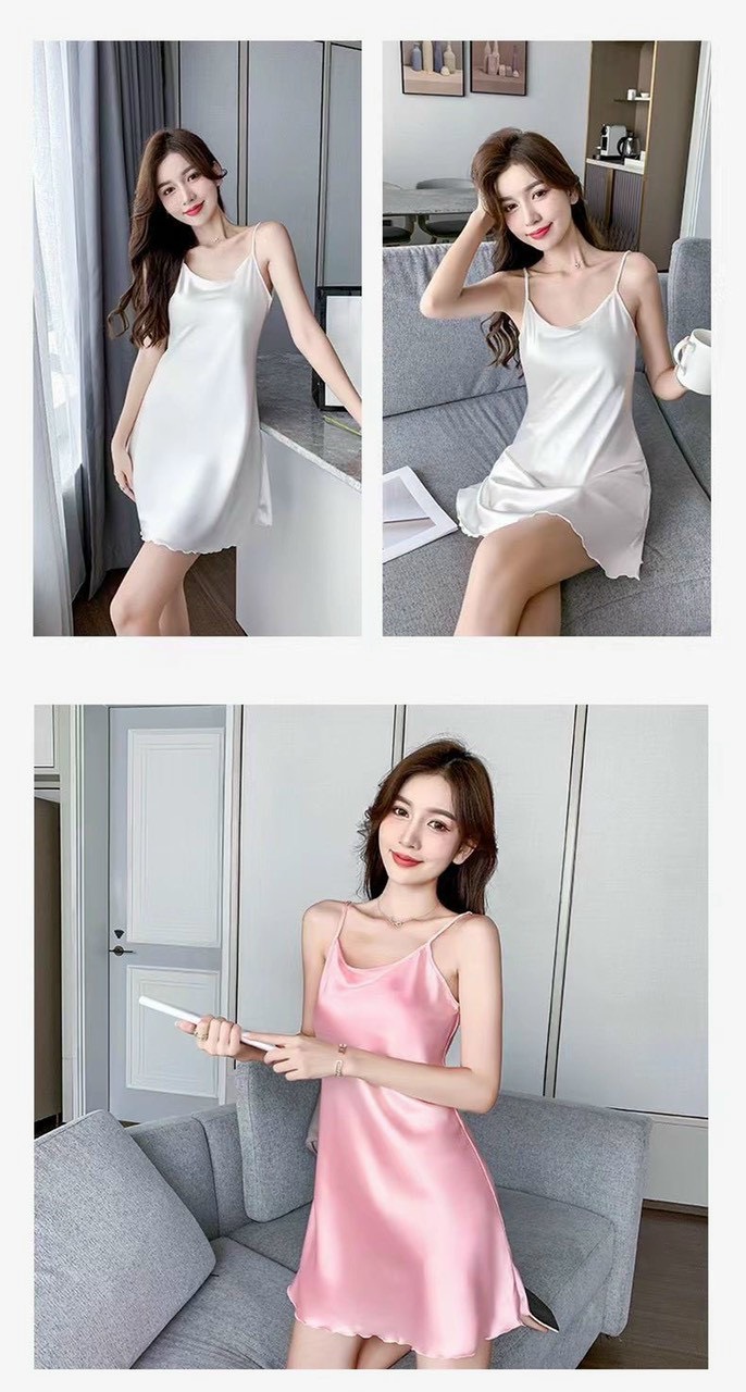 [FreeShip 2023] Váy Ngủ Ngắn 2 Dây Suông Lụa Satin