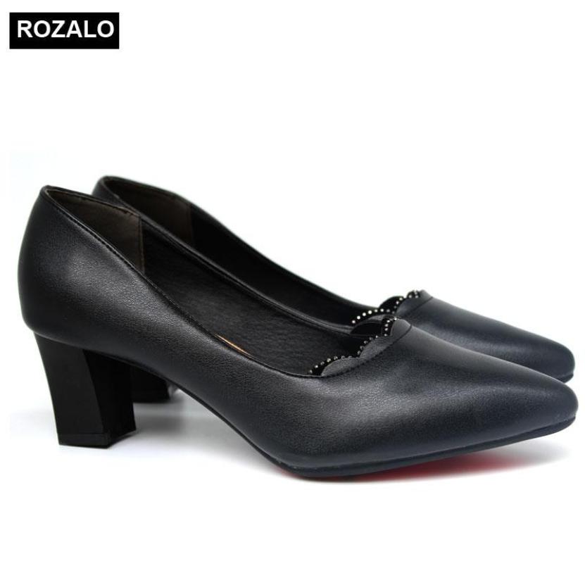 Giày cao gót vuông 5P đính đá mũi nhọn Rozalo R5645 giá rẻ