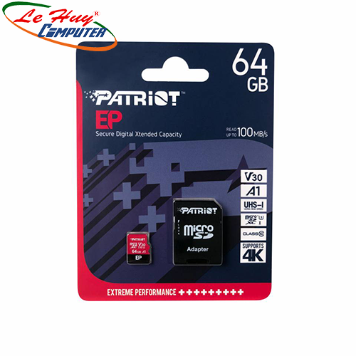 Thẻ nhớ micro sdxc patriot v30 64gb class 10 u3 pef64gep31mcx
