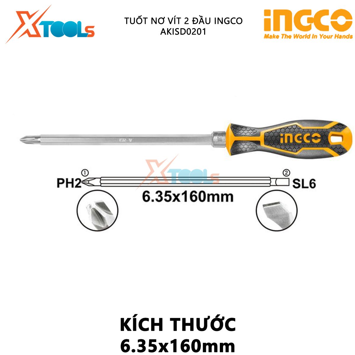 Ingco akicsd0201 double heads screwdriver | 75-160mm 2 heads screwdriver Bake PH2 screwdriver SL6 superior steel CR-V screwdriver with magnet