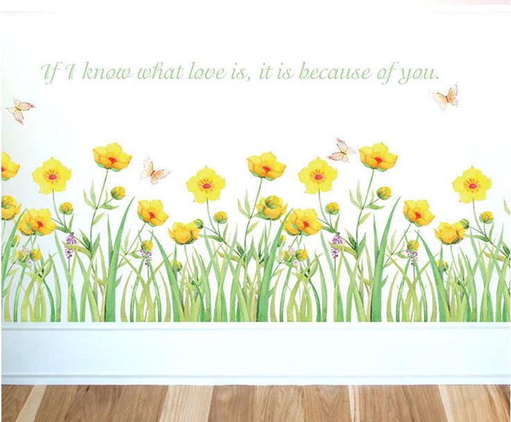 [HCM]Decal trang trí chân tường Hoa Vàng rực rỡ. Decal in trên chất liệu PVC có keo sẵn ở mặt sau chỉ cần lột ra và dán có thể lau chùi bằng nước công nghệ in rõ nét không bay màu.-K38