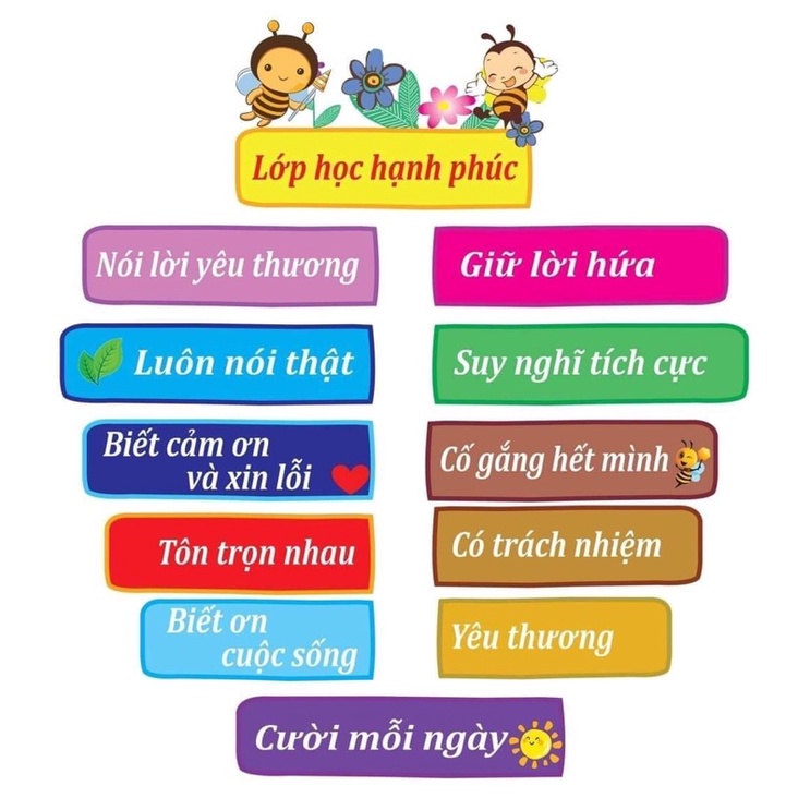 Lớp học hạnh phúc ép plastic có gắn sẵn miếng dán trang trí lớp học