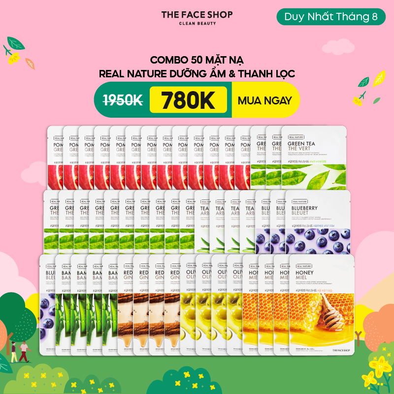 Combo 50 mặt nạ real nature dưỡng da the face shop 20g