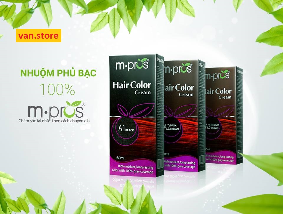 [HCM]KEM NHUỘM TÓC ĐEN PHỦ BẠC 100% M.PROS 60mlx2 - Đen (A1)