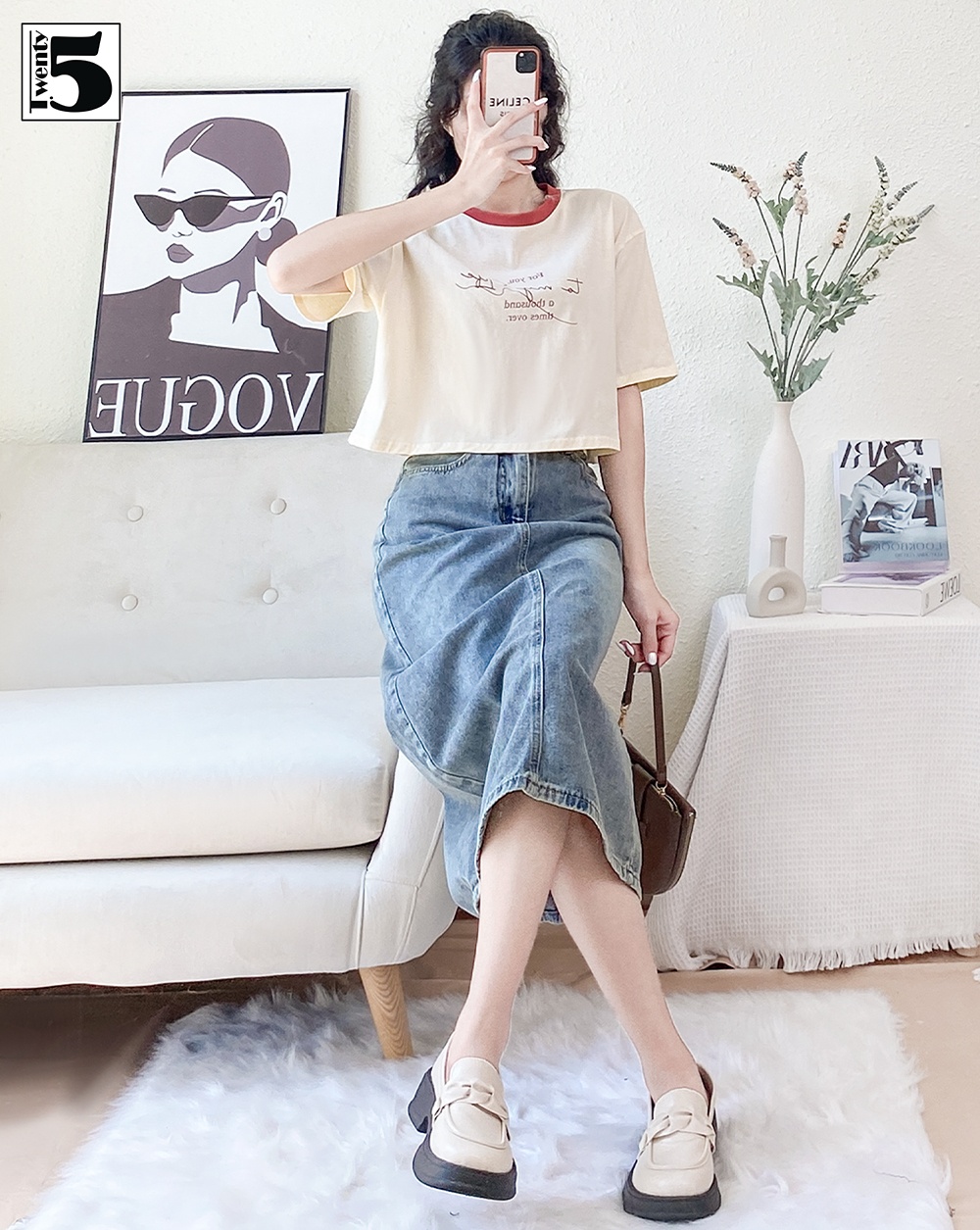 Chân váy jean dài xẻ sau Twenty.Five 5021