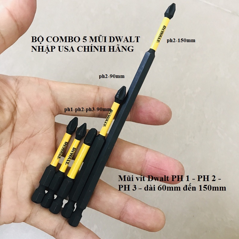 Bộ 5 Mũi Vít DeWalt Có Từ Ph2 Nhập Loại Tốt