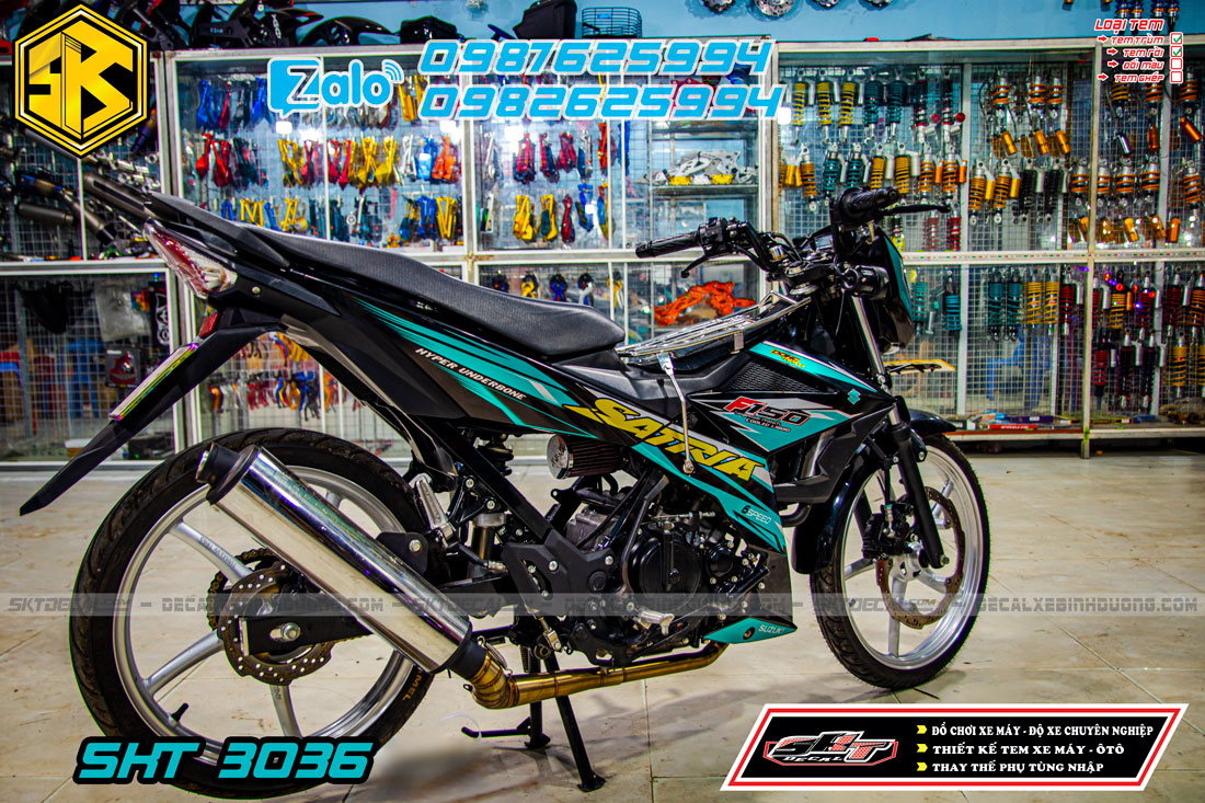 tem rời xe satria xanh đen