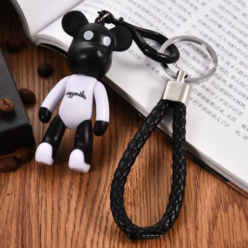 Black and white Popobe bear keychain (With leather strap)